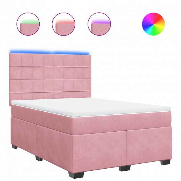 vidaXL Box spring postel s matrací růžová 140x200 cm samet