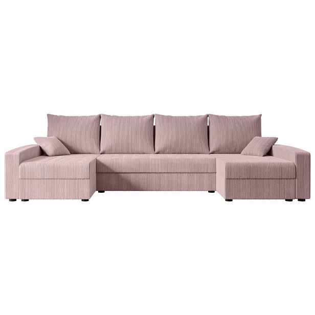 ALTDECOR SEDACÍ SOUPRAVA ve tvaru U s funkcí spaní a úložným prostorem ALESIA-U 301x140x90 Růžová Manšestr