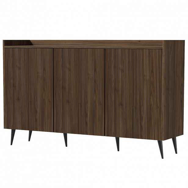 Beautysofa KOMODA Amfali se 3 dveřmi, drážkovaná čela, systém Push-to-open, kovové nohy, 150 cm, ořechová barva