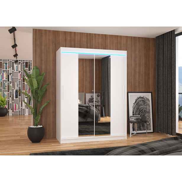 Skříň 150 cm se zrcadlem a LED osvětlením GAFRA - bílá