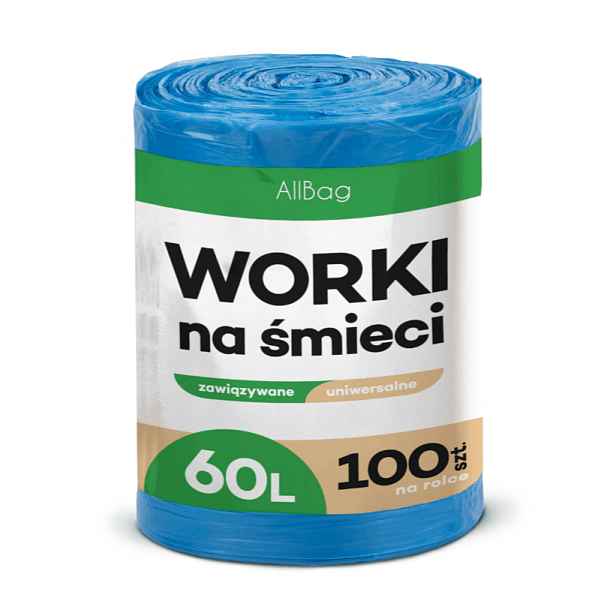 TEMU Sáčky na odpadky 60L 100ks Silné modré vázané univerzální na roli