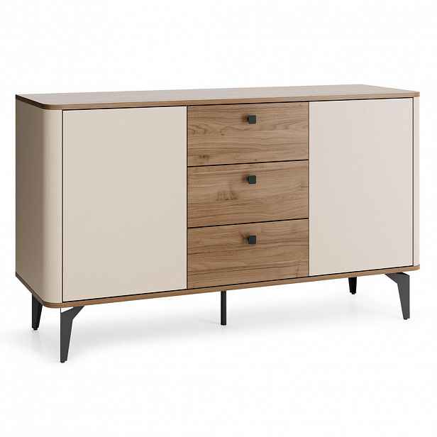 Beautysofa KOMODA Aurora se 2 dveřmi a 3 zásuvkami, kovové nohy, 140 cm, ořech + kašmír
