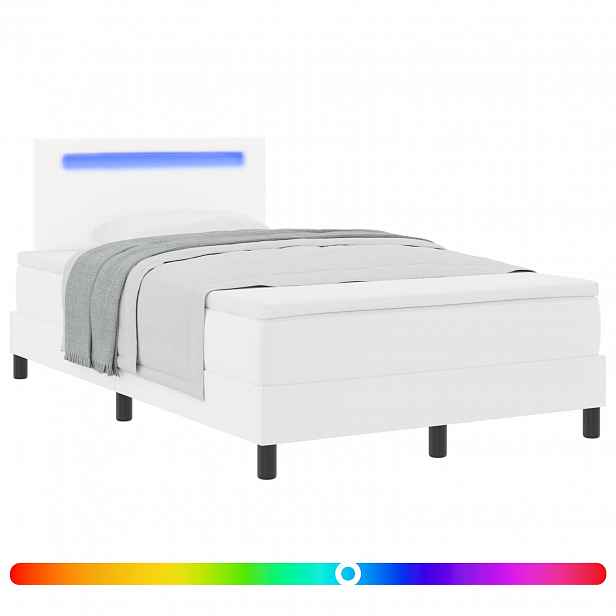vidaXL Postel s boxspringem s LED pásky Bílá 120 x 200 cm Umělá kůže