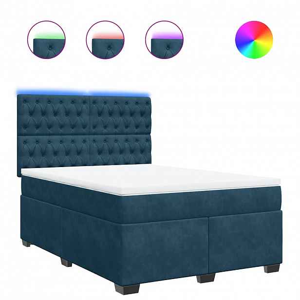 vidaXL Box spring postel s matrací modrá 140 x 200 cm samet