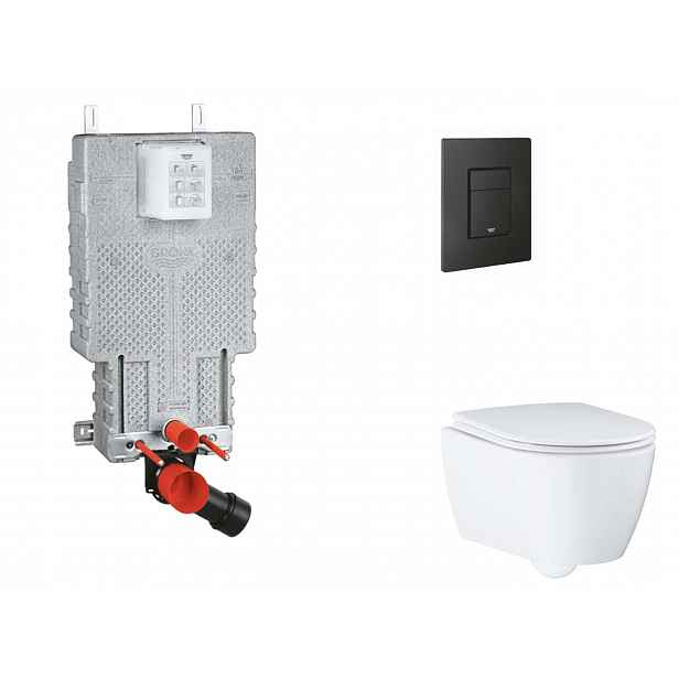 Grohe Uniset - Set předstěnové instalace, klozetu, sedátka SoftClose a tlačítka Even, phantom black SANI15BB5110
