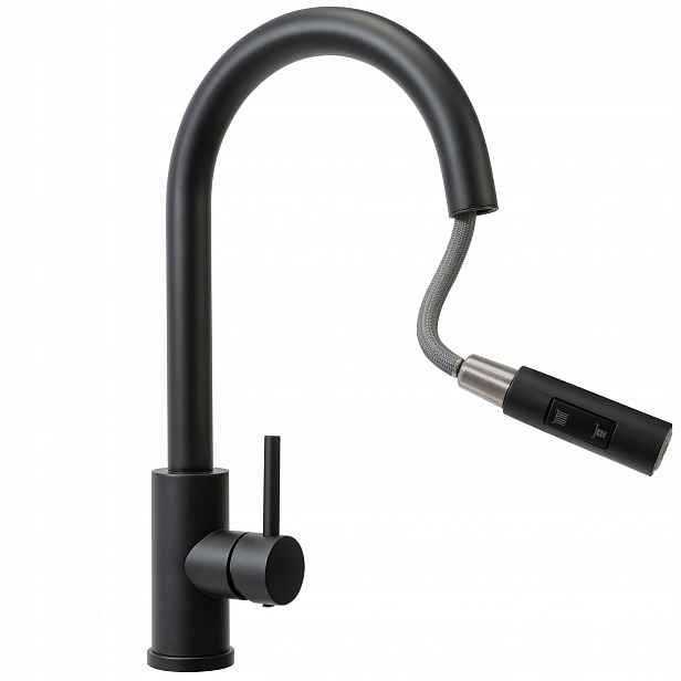 Kuchyňská Baterie Černá Matná Vytahovací Sprcha Vysoká 39 Cm 2-FUNKCE