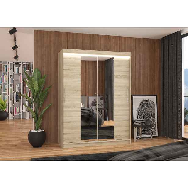Skříň 150 cm se zrcadlem a LED osvětlením GAFRA - dub sonoma