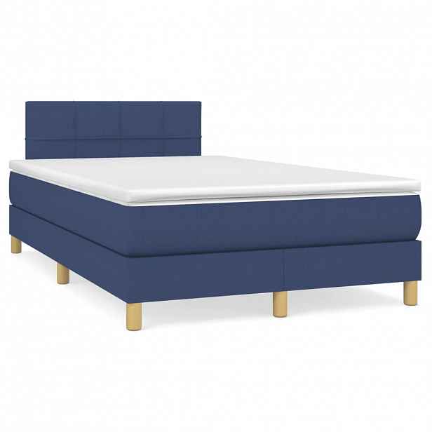 vidaXL Box spring postel s matrací modrá 120x200 cm textil