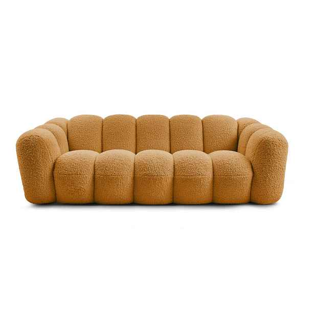 Pohovka z textilie bouclé v hořčicové barvě 232 cm Hippolyte – Bobochic Paris