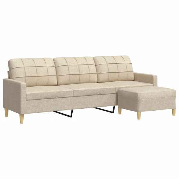 vidaXL 3místná pohovka s podnožkou krémová 210 cm textil