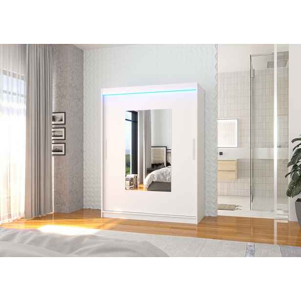 Zrcadlová šatní skříň s LED osvětlením 150 cm GAKRIS - bílá