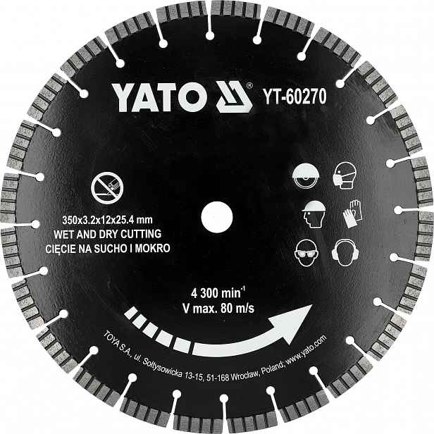 Brusný Kotouč Yato na betonu 350 mm Otvor 25.4 mm Řezací 1 kus