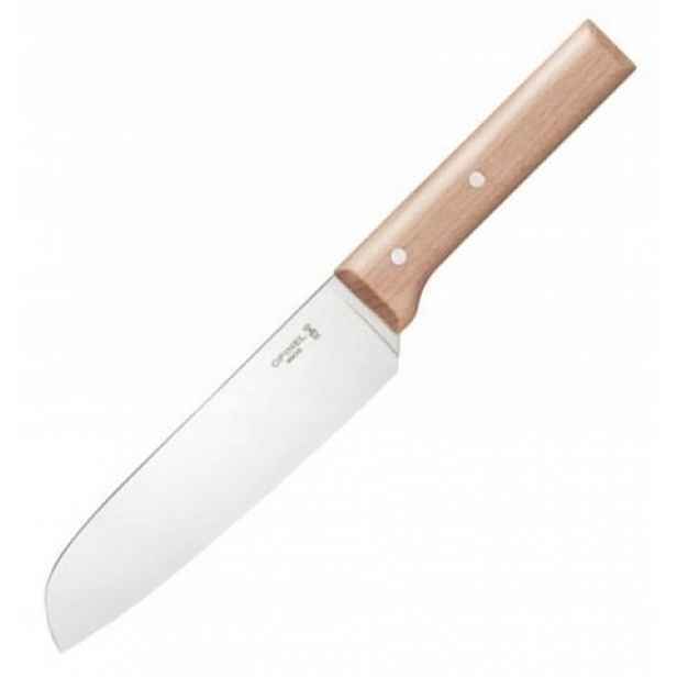 Kuchyňský Nůž Santoku s ocelovou rukojetí 17 cm, dřevěná rukojeť Opinel Parallele