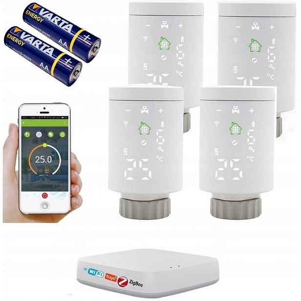 Tuya ZigBee 4 x Termostatická Hlavice Wifi Ústředna
