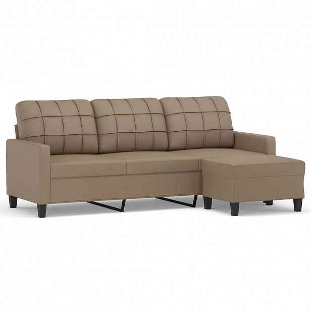 vidaXL 3místná pohovka s podnožkou cappuccino 180 cm umělá kůže