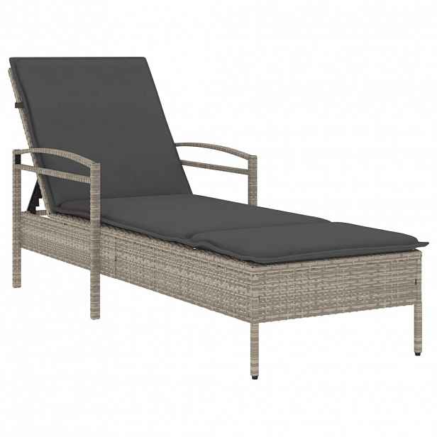 vidaXL Zahradní lehátko s poduškou světle šedé 63x200x81 cm polyratan