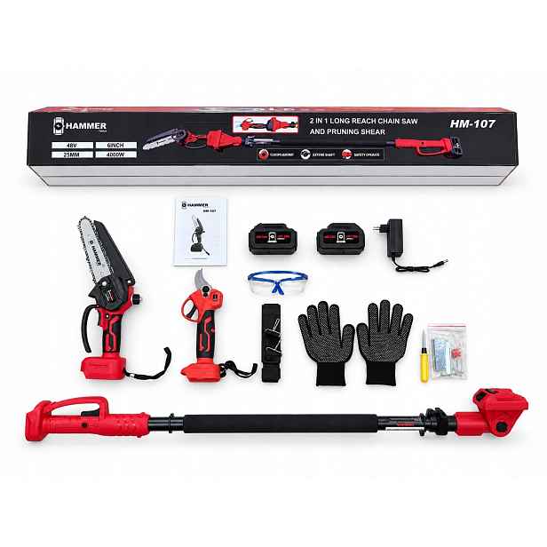 Zahradní Set Hammer Piła+ Zahradní Nůžky+teleskop 2,5M 2 Aku HM107