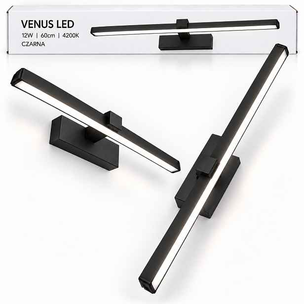 Černá Led lampa nad zrcadlo Venus 60 cm 12W koupelnové nástěnné svítidlo 4200K
