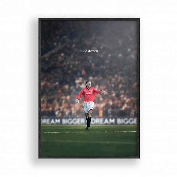 Obraz Eric Cantona Manchester United Plakát Rámeček Dřevěný Černý 30x42 cm