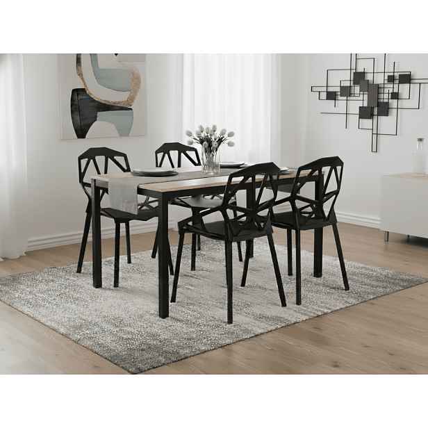 Jídelní set 1 + 4, stůl TESSA 120x60 cm černá/dekor dub + černá plastová židle ESSEN