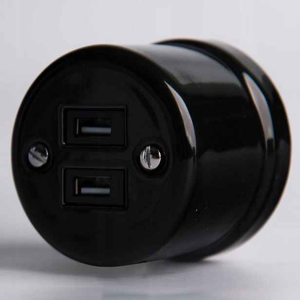 Keramická Nástěnná Zásuvka 2xUSB Černá