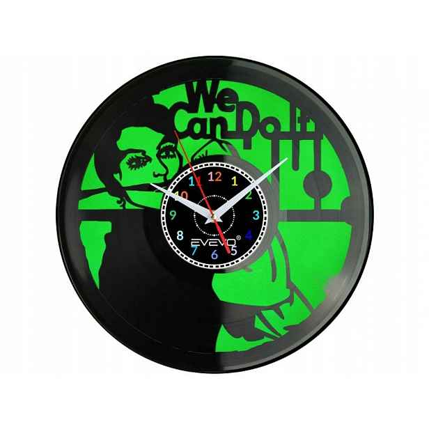 Nástěnné Hodiny S Nýtovačkou We Can Do It Fluorescenční Pozadí Vinylová Deska