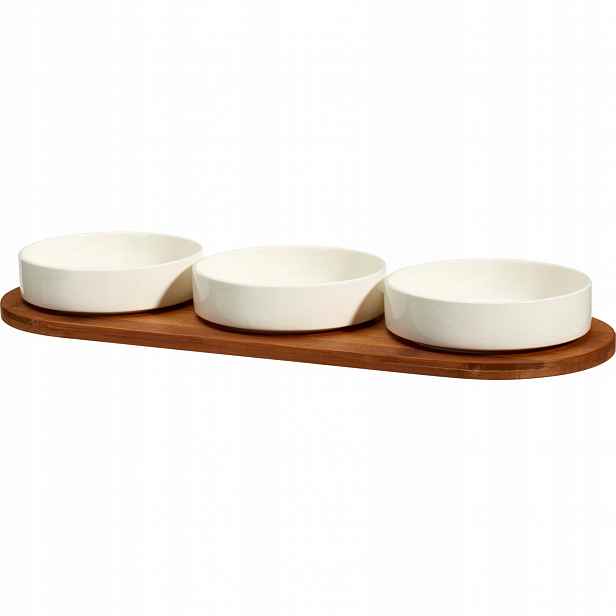 Porcelánové mističky Aperio s bambusovým podnosem, 3 × 390 ml