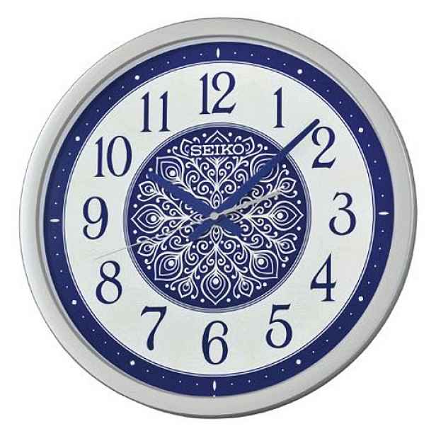 Stříbrný Modrý Kulatý Japonský Hodinový Stroj Seiko QXA870S 40 cm Svítící Ciferník