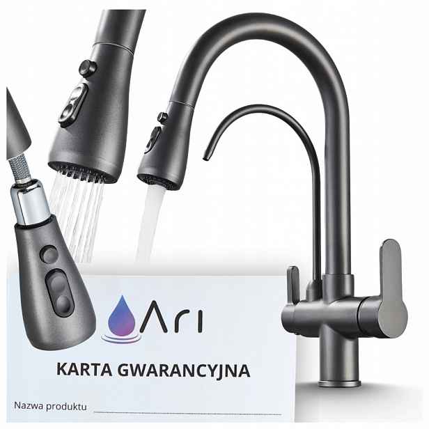 Kuchyňská stojánková baterie Ari Nordic černá, granit, stříbrná, šedá