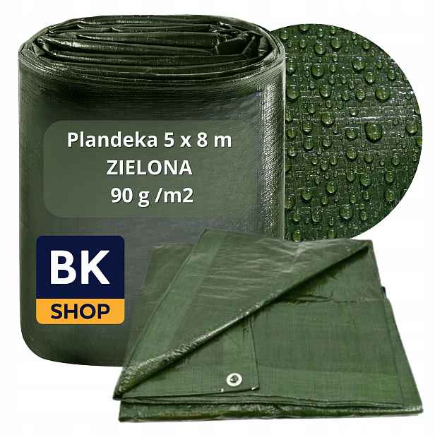 Silná Plachta Zelená 5 x 8 M 90G/M2 Zesílené Hrany, Vodotěsná