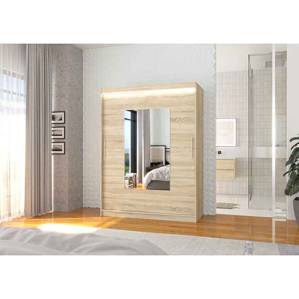 Zrcadlová šatní skříň s LED osvětlením 150 cm GAKRIS - dub sonoma