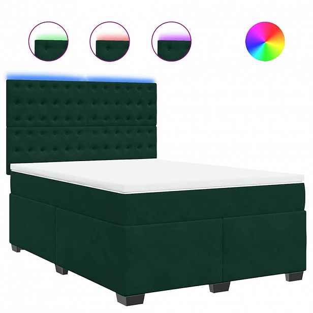 vidaXL Box spring postel s matrací tmavě zelená 140x200 cm samet