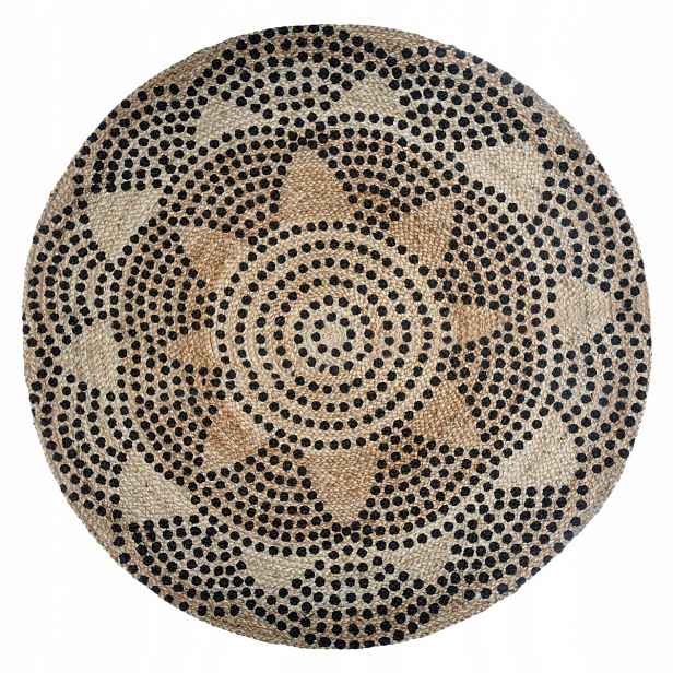 Koberec Z Juty Kulatý Ø 120 CM Geometrický Vzor Béžové Barvy