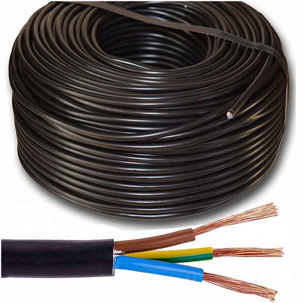 Kulatý Kabel 100 m Černý Ohebný Lanko H03VV-F proudový kabel Omy 3x1mm2