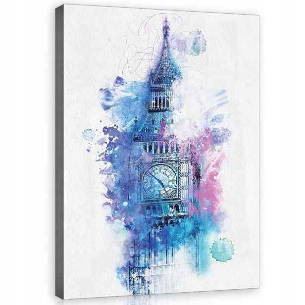 Obraz 60x80 Big Ben Londýn akvarel ikonické umění modrá fialová