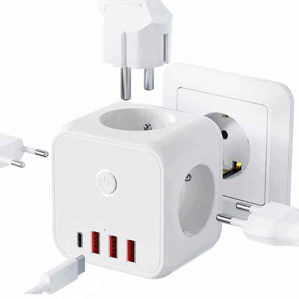 Rozbočka rozbočovač do zásuvky 3 zásuvky 3x Usb-a 1x Usb-c 7v1 On/off