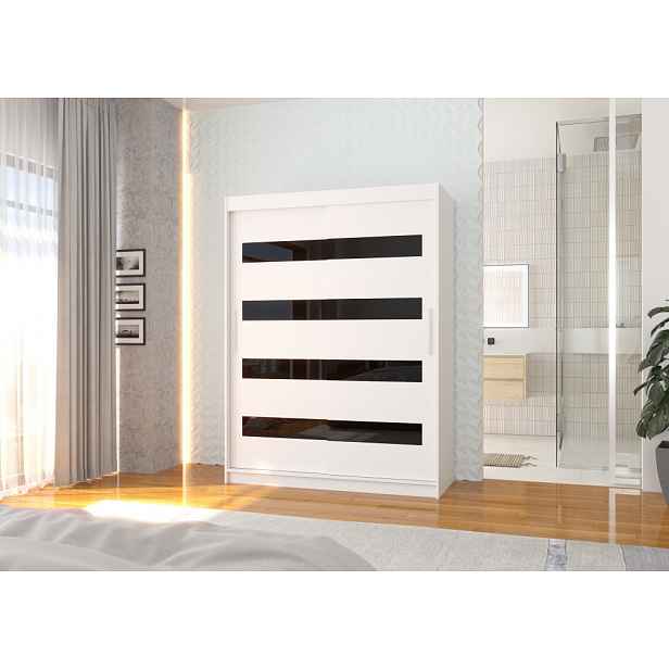 Šatní skříň s posuvnými dveřmi 150 cm DAKTIS - bílá / černá