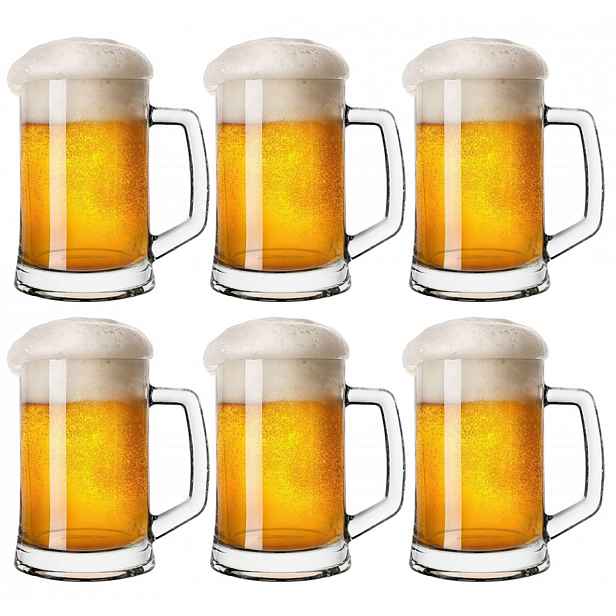 Velké, pevné skleněné pivní krýgle s rukojetí 6 x Pasabahce Pub 660 Ml