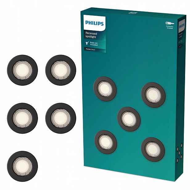 5x Halogenové podomítkové Led svítidlo GU10 Černé Peridot Philips
