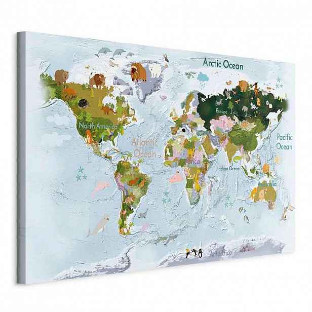 artgeist MALBA NA PLÁTNĚ, zvířata, mapa světa, 90/60/1,2 cm