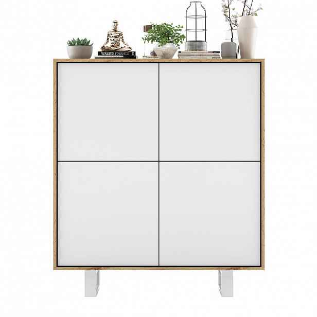 Meble Lindner KOMODA Apollo 4D dub Wotan / bílá matná 113 cm s kovovými nohami