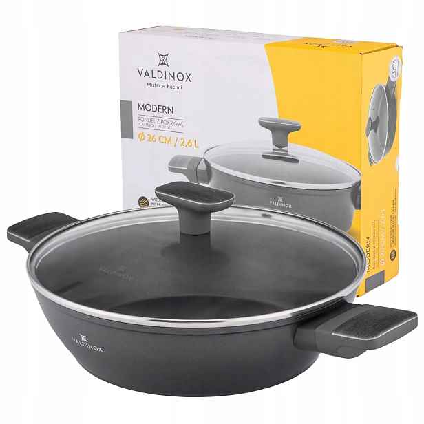 Rendlík s poklicí 2,6 l nízký hrnec 26 cm nepřilnavý Valdinox Modern