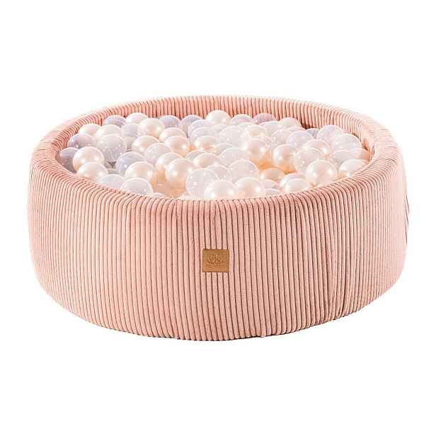 Růžový manšestrový bazének s míčky ø 90x30 cm Montessori – Meowbaby