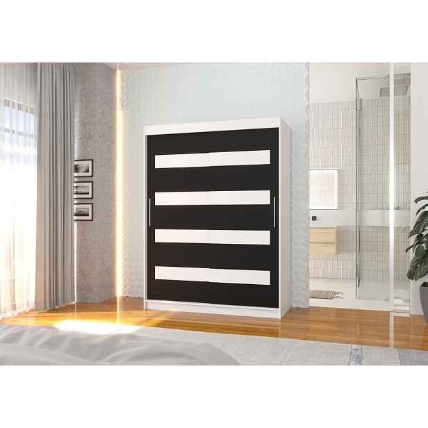 Šatní skříň s posuvnými dveřmi 150 cm DAKTIS - bílá / černá / bílá