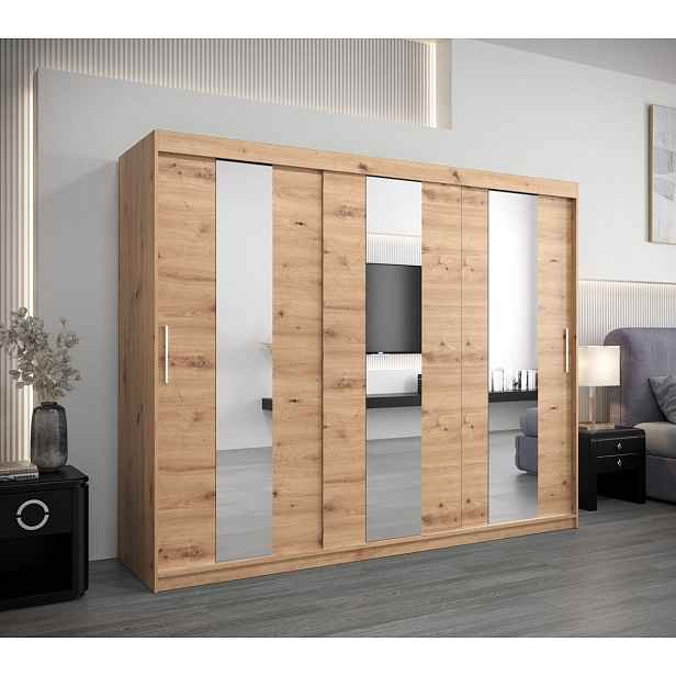 Skříň s posuvnými dveřmi DORA - šířka 250 cm, dub artisan