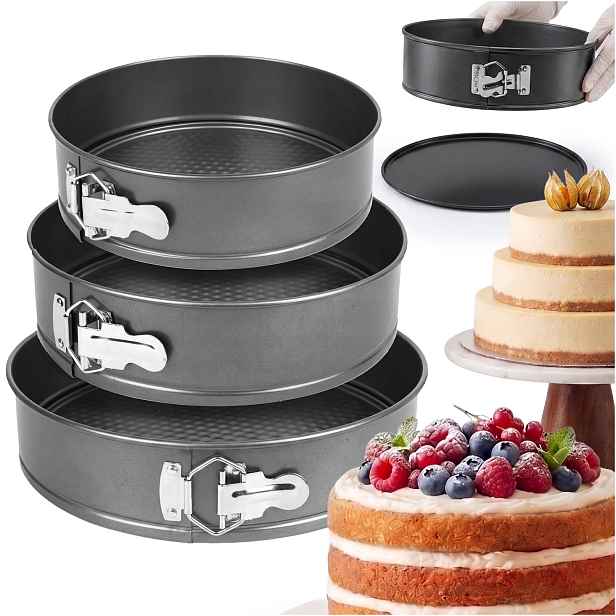 TEMU Sada 3 kulatých formiček na pečení s odnímatelným dnem, průměry 24 cm, , 28 cm, ideální pro pečení dortů, koláčů a cheesecaků, vyrobeno z