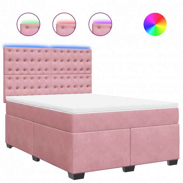 vidaXL Box spring postel s matrací růžová 140x200 cm samet