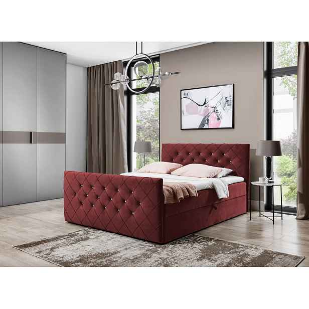 Boxspringová postel LENKA - 200x220, bordová + topper ZDARMA