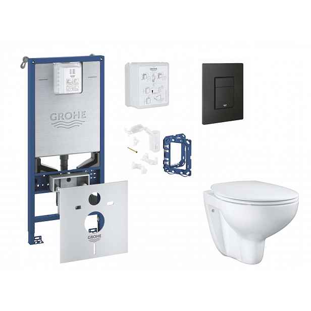 Grohe Rapid SLX - Set předstěnové instalace, klozetu, sedátka SoftClose, tlačítka Even a sady pro vhazování tablet, phantom black SANI11BB5125