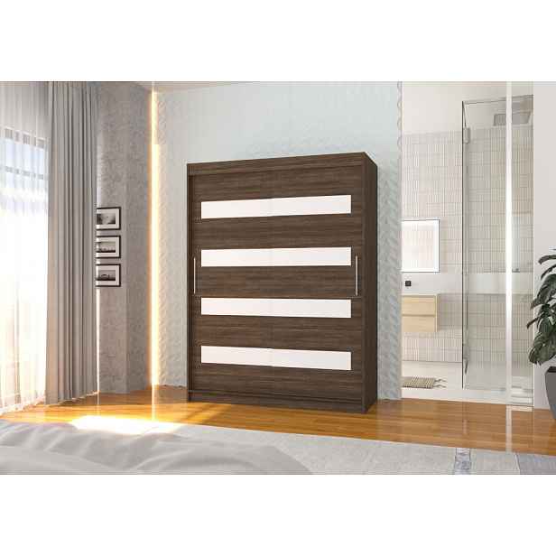 Šatní skříň s posuvnými dveřmi 150 cm DAKTIS - tmavě hnědá / bílá
